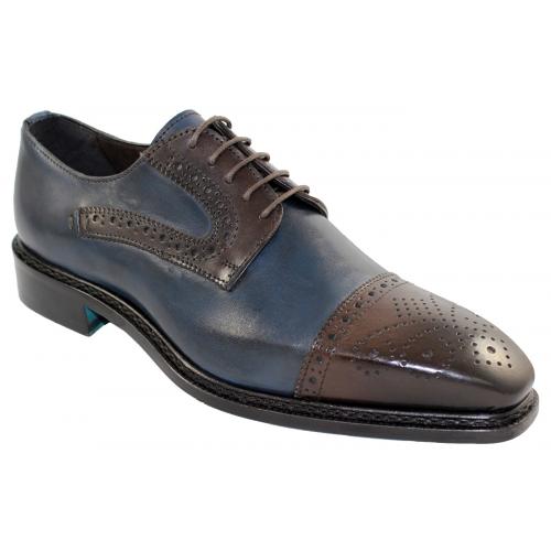 Emilio Franco "EF2658" Dark Brown / Blue Genuine Calf Perforated Shoes